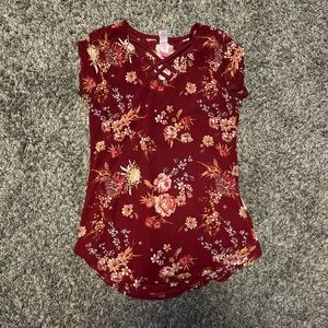 Red floral No Boundaries shirt